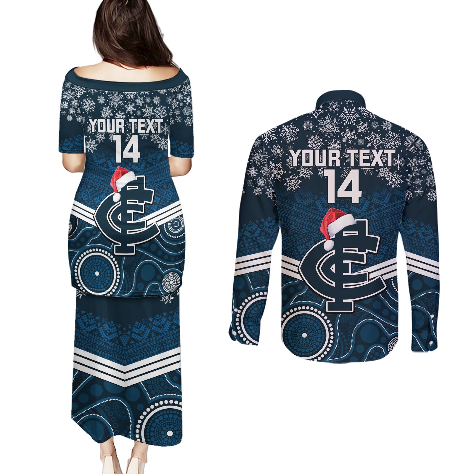 custom-blues-football-christmas-couples-matching-puletasi-dress-and-long-sleeve-button-shirt-merry-xmas-2023-mix-aboriginal-art