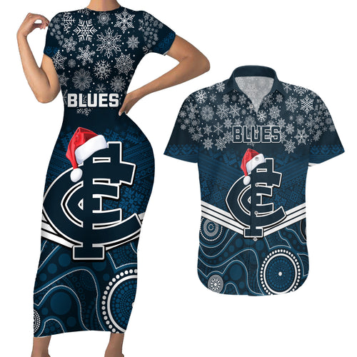 custom-blues-football-christmas-couples-matching-short-sleeve-bodycon-dress-and-hawaiian-shirt-merry-xmas-2023-mix-aboriginal-art