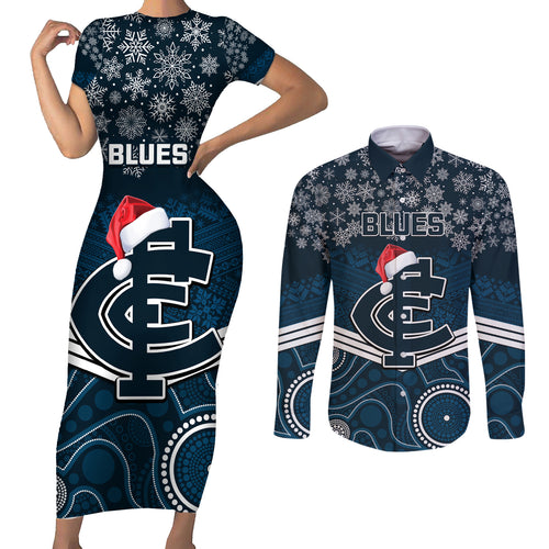 custom-blues-football-christmas-couples-matching-short-sleeve-bodycon-dress-and-long-sleeve-button-shirt-merry-xmas-2023-mix-aboriginal-art