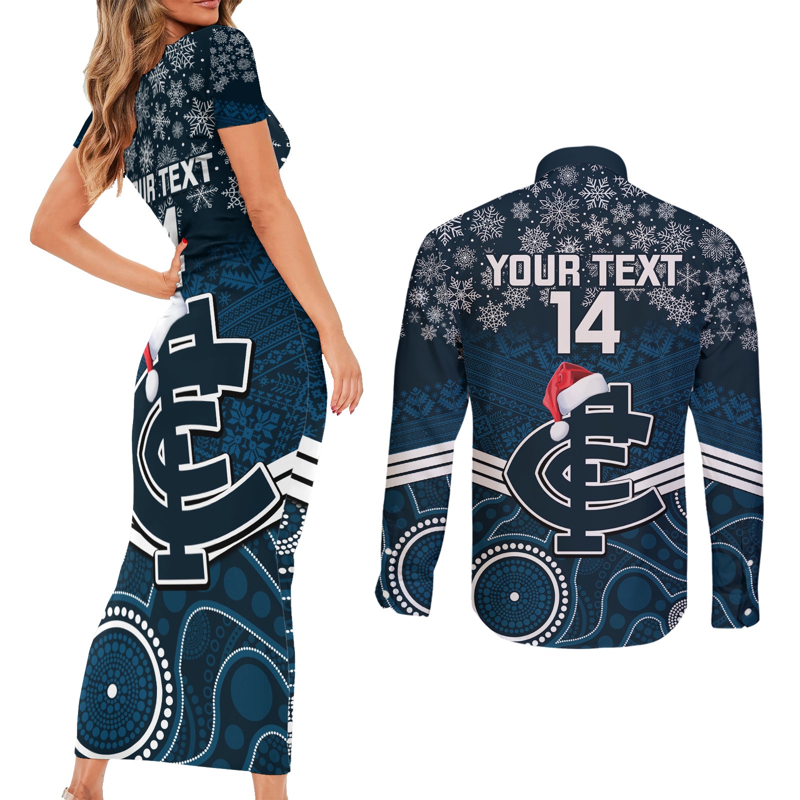 custom-blues-football-christmas-couples-matching-short-sleeve-bodycon-dress-and-long-sleeve-button-shirt-merry-xmas-2023-mix-aboriginal-art