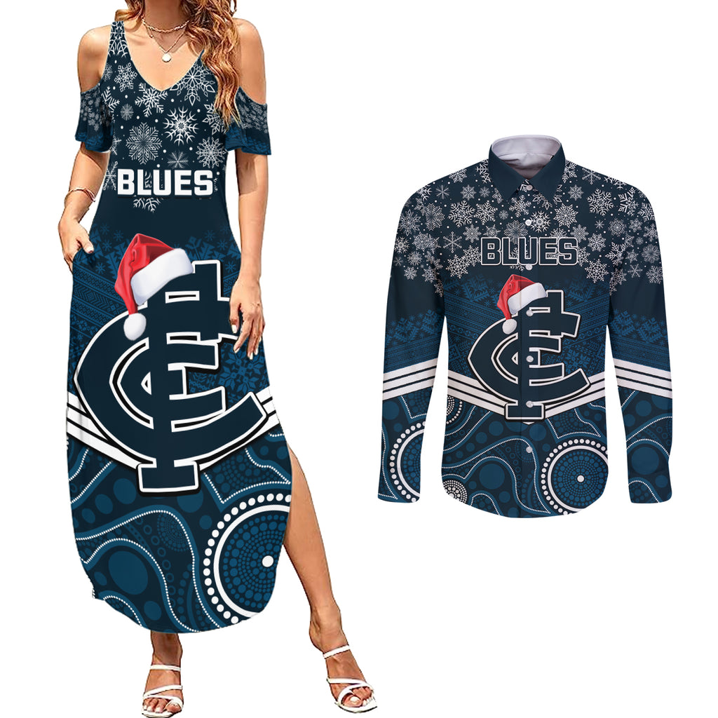 custom-blues-football-christmas-couples-matching-summer-maxi-dress-and-long-sleeve-button-shirt-merry-xmas-2023-mix-aboriginal-art