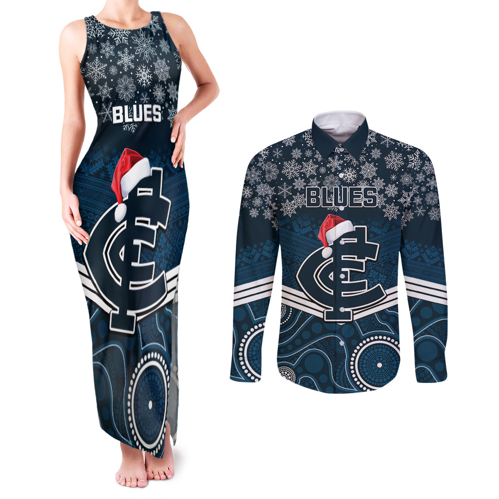 custom-blues-football-christmas-couples-matching-tank-maxi-dress-and-long-sleeve-button-shirt-merry-xmas-2023-mix-aboriginal-art