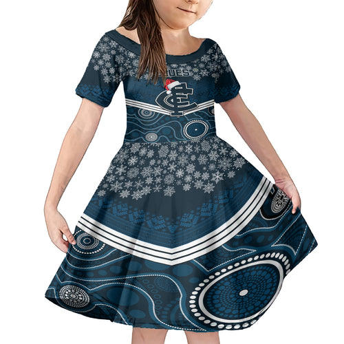 custom-blues-football-christmas-kid-short-sleeve-dress-merry-xmas-2023-mix-aboriginal-art