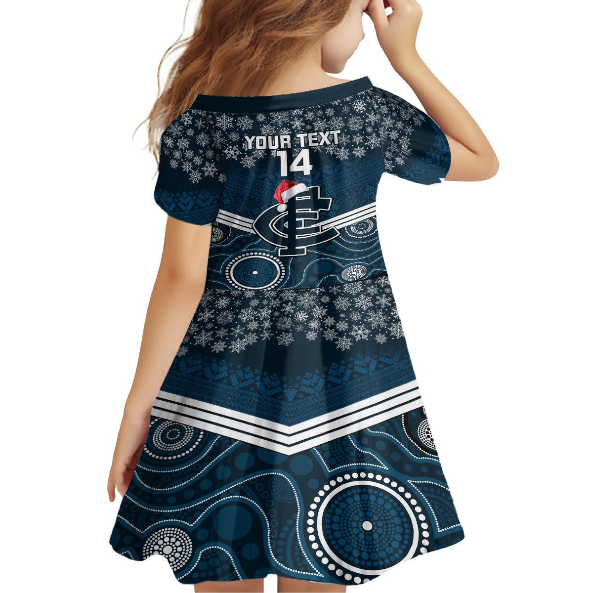 custom-blues-football-christmas-kid-short-sleeve-dress-merry-xmas-2023-mix-aboriginal-art