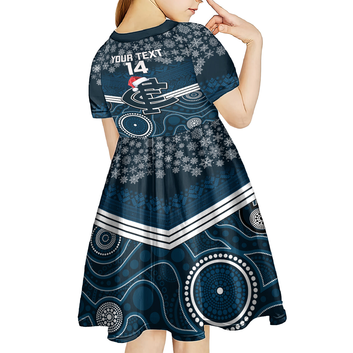 custom-blues-football-christmas-kid-short-sleeve-dress-merry-xmas-2023-mix-aboriginal-art