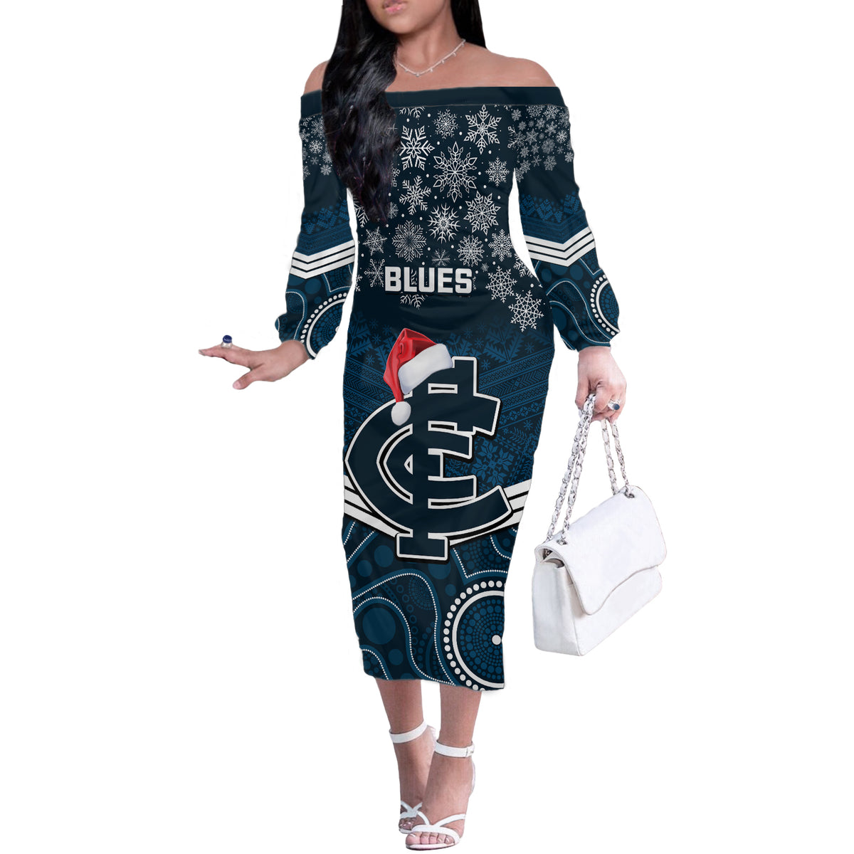custom-blues-football-christmas-off-the-shoulder-long-sleeve-dress-merry-xmas-2023-mix-aboriginal-art