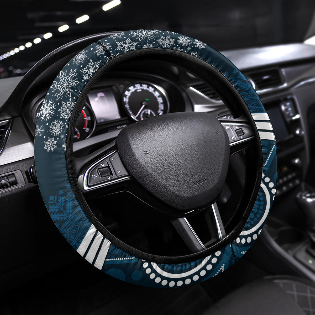 Blues Football Christmas Steering Wheel Cover Merry Xmas 2023 Mix Aboriginal Art