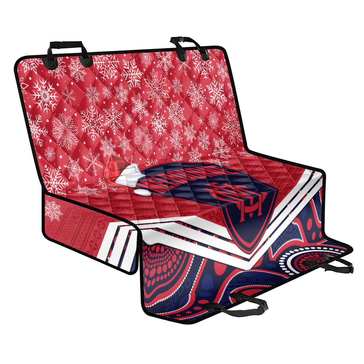 custom-melbourne-football-christmas-back-car-seat-cover-merry-xmas-2023-mix-aboriginal-art
