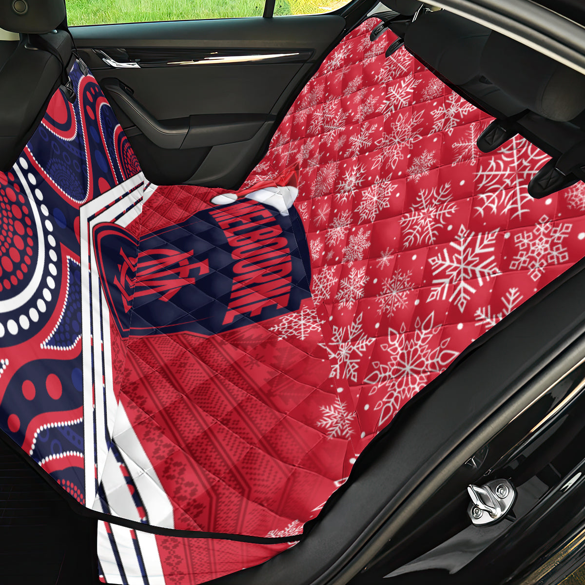 custom-melbourne-football-christmas-back-car-seat-cover-merry-xmas-2023-mix-aboriginal-art