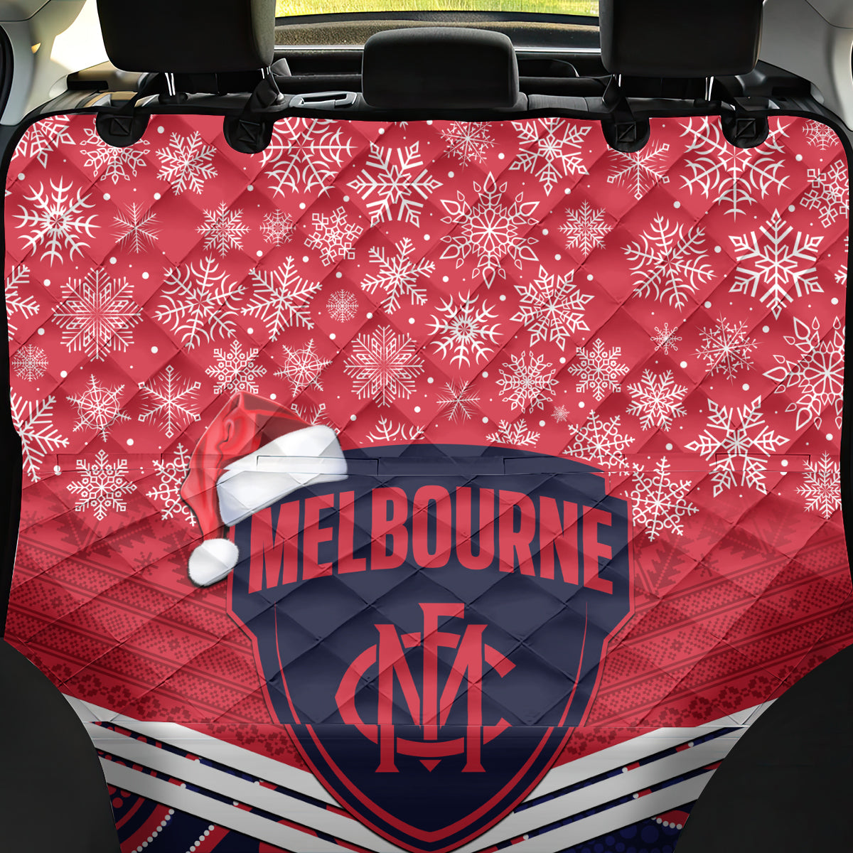 custom-melbourne-football-christmas-back-car-seat-cover-merry-xmas-2023-mix-aboriginal-art