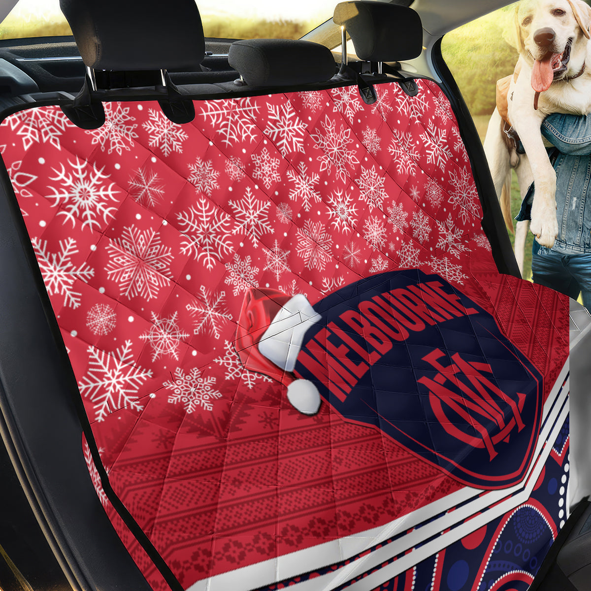 custom-melbourne-football-christmas-back-car-seat-cover-merry-xmas-2023-mix-aboriginal-art