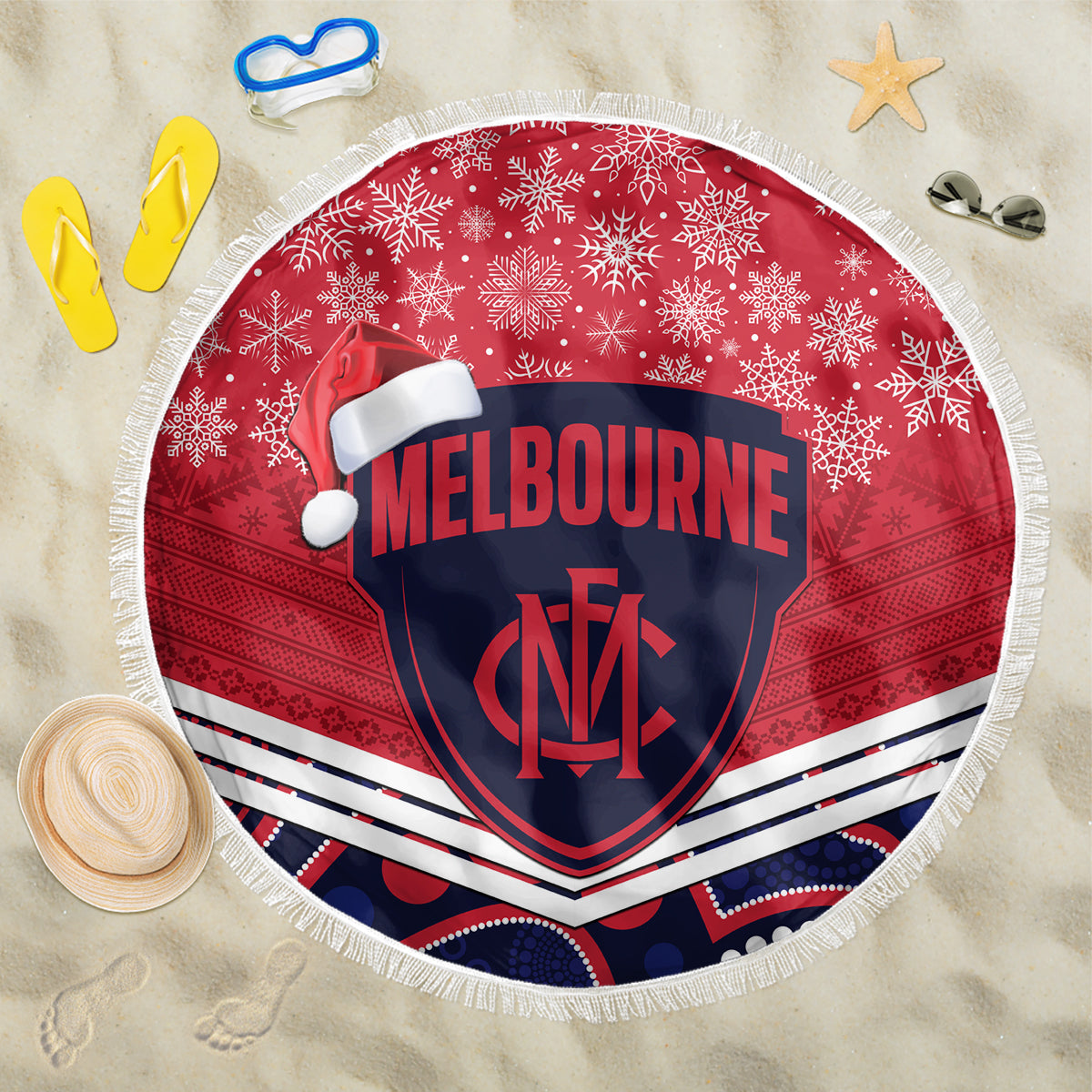 custom-melbourne-football-christmas-beach-blanket-merry-xmas-2023-mix-aboriginal-art