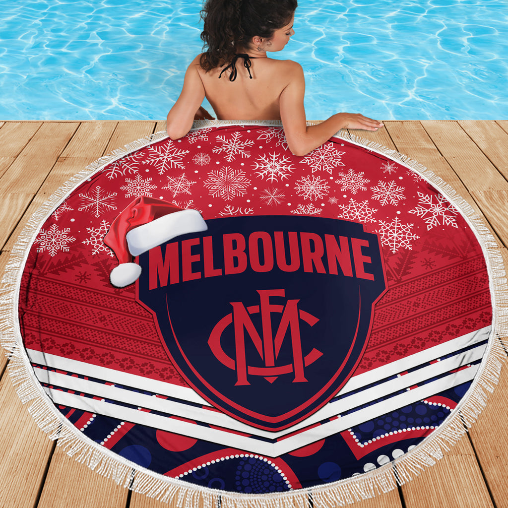 custom-melbourne-football-christmas-beach-blanket-merry-xmas-2023-mix-aboriginal-art