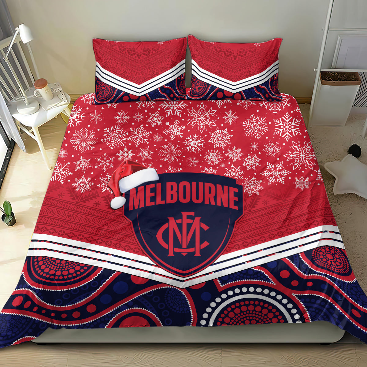 custom-melbourne-football-christmas-bedding-set-merry-xmas-2023-mix-aboriginal-art