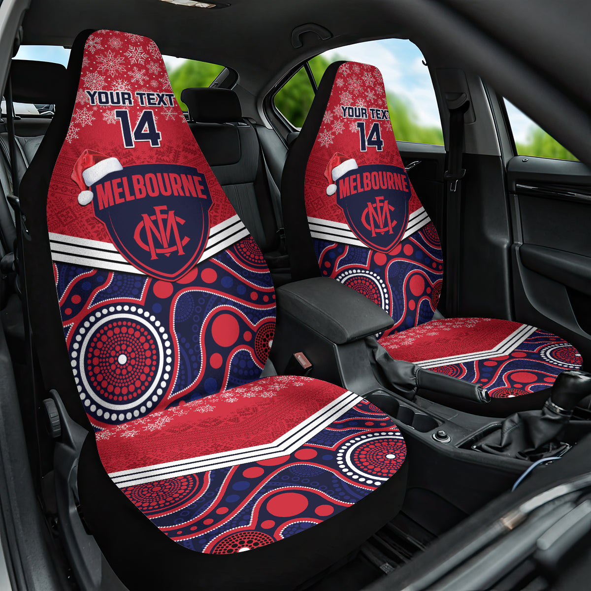 custom-melbourne-football-christmas-car-seat-cover-merry-xmas-2023-mix-aboriginal-art