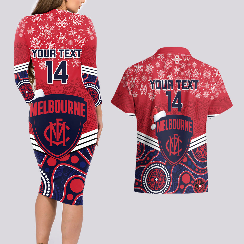 custom-melbourne-football-christmas-couples-matching-long-sleeve-bodycon-dress-and-hawaiian-shirt-merry-xmas-2023-mix-aboriginal-art