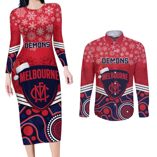 custom-melbourne-football-christmas-couples-matching-long-sleeve-bodycon-dress-and-long-sleeve-button-shirt-merry-xmas-2023-mix-aboriginal-art