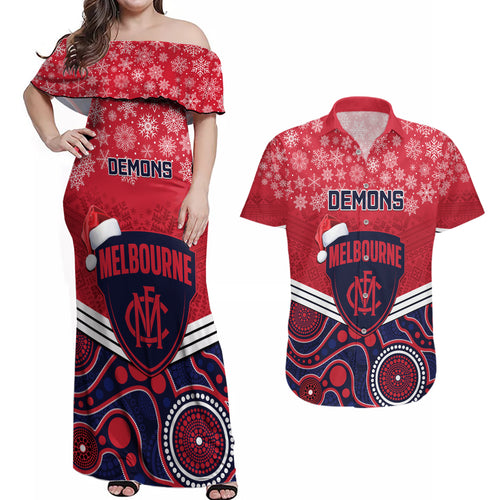 custom-melbourne-football-christmas-couples-matching-off-shoulder-maxi-dress-and-hawaiian-shirt-merry-xmas-2023-mix-aboriginal-art