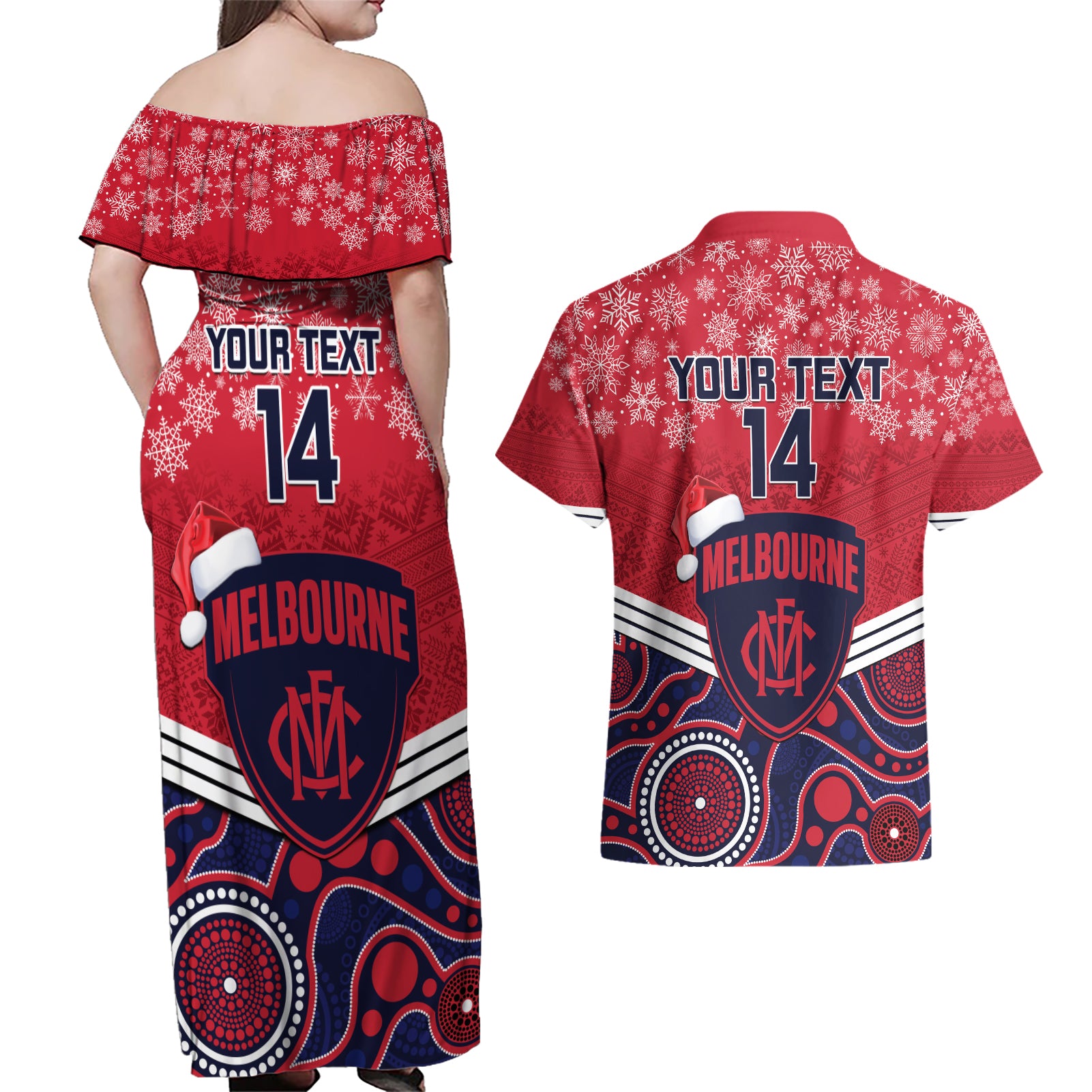 custom-melbourne-football-christmas-couples-matching-off-shoulder-maxi-dress-and-hawaiian-shirt-merry-xmas-2023-mix-aboriginal-art