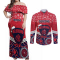 custom-melbourne-football-christmas-couples-matching-off-shoulder-maxi-dress-and-long-sleeve-button-shirt-merry-xmas-2023-mix-aboriginal-art