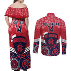 custom-melbourne-football-christmas-couples-matching-off-shoulder-maxi-dress-and-long-sleeve-button-shirt-merry-xmas-2023-mix-aboriginal-art