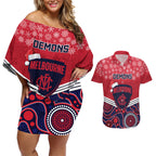 custom-melbourne-football-christmas-couples-matching-off-shoulder-short-dress-and-hawaiian-shirt-merry-xmas-2023-mix-aboriginal-art