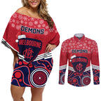 custom-melbourne-football-christmas-couples-matching-off-shoulder-short-dress-and-long-sleeve-button-shirt-merry-xmas-2023-mix-aboriginal-art