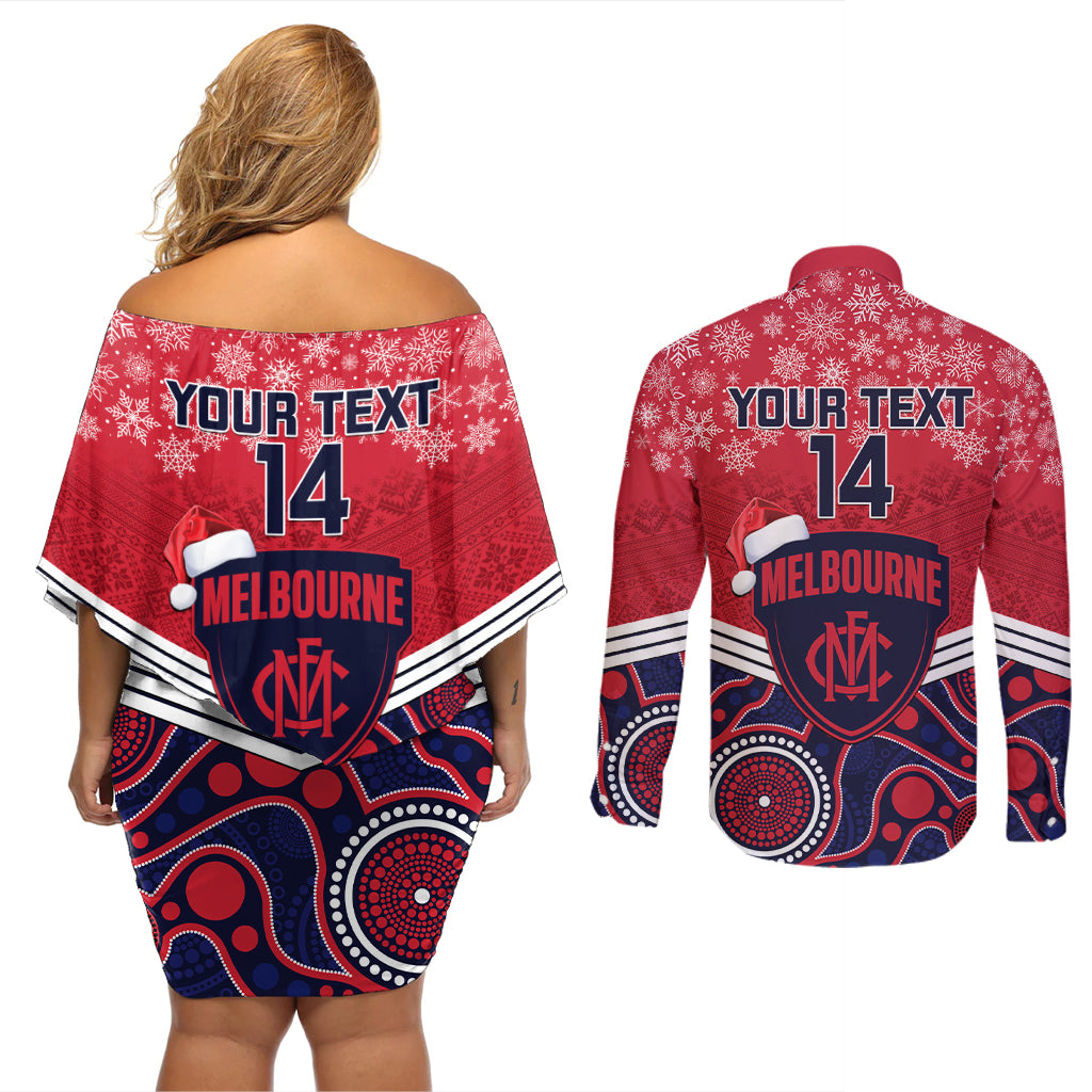 custom-melbourne-football-christmas-couples-matching-off-shoulder-short-dress-and-long-sleeve-button-shirt-merry-xmas-2023-mix-aboriginal-art