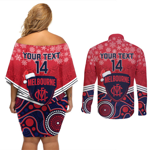 custom-melbourne-football-christmas-couples-matching-off-shoulder-short-dress-and-long-sleeve-button-shirt-merry-xmas-2023-mix-aboriginal-art