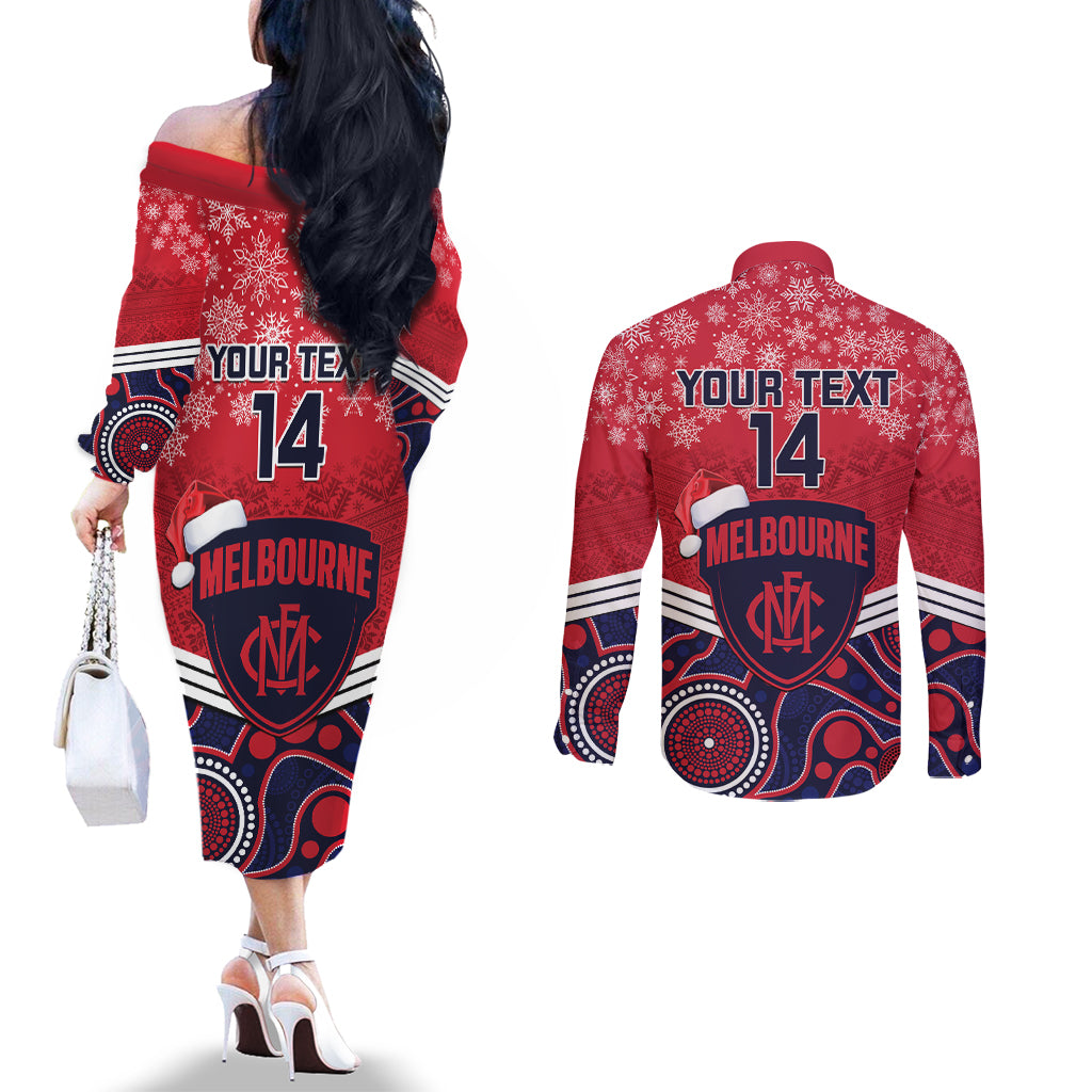 custom-melbourne-football-christmas-couples-matching-off-the-shoulder-long-sleeve-dress-and-long-sleeve-button-shirt-merry-xmas-2023-mix-aboriginal-art