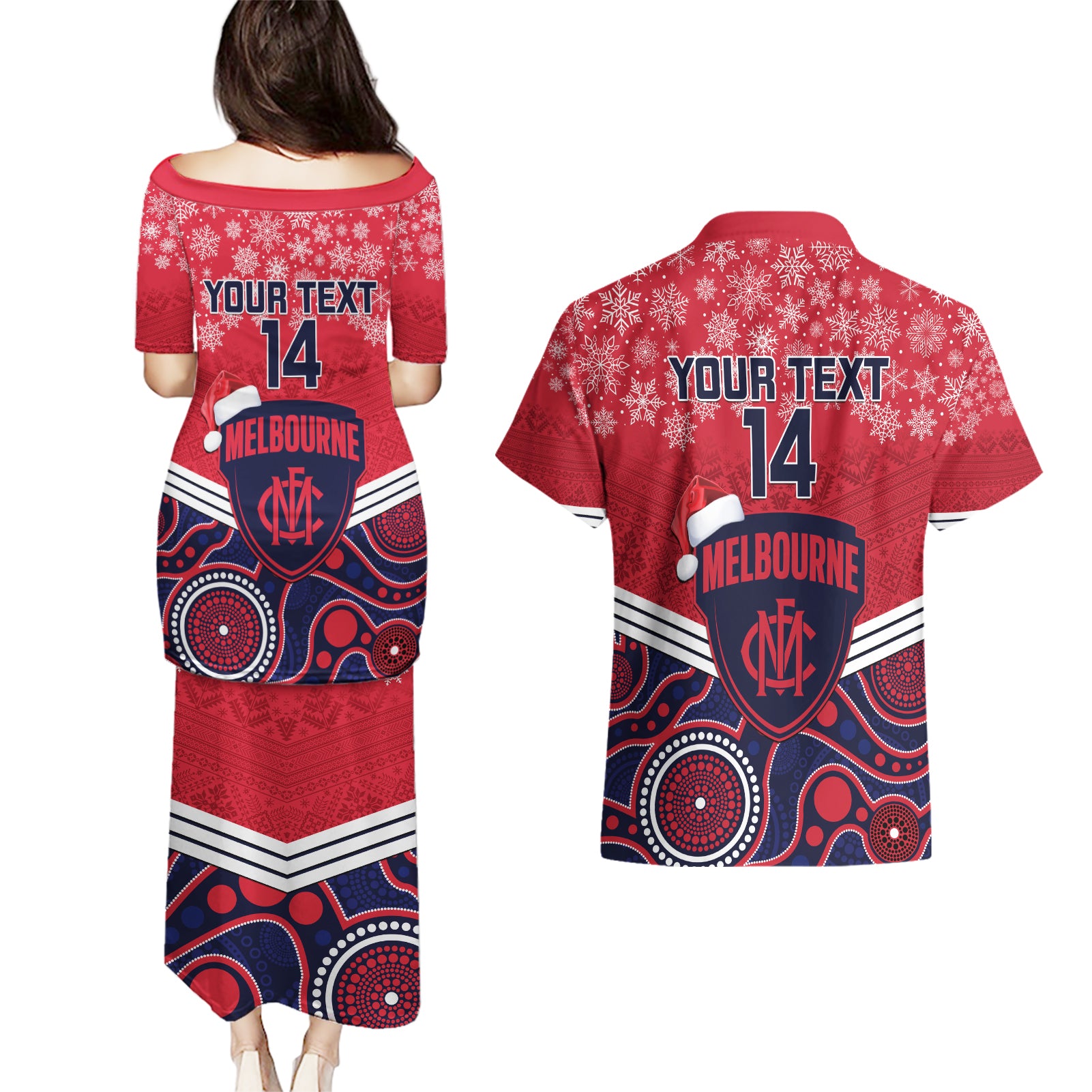 custom-melbourne-football-christmas-couples-matching-puletasi-dress-and-hawaiian-shirt-merry-xmas-2023-mix-aboriginal-art