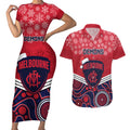 custom-melbourne-football-christmas-couples-matching-short-sleeve-bodycon-dress-and-hawaiian-shirt-merry-xmas-2023-mix-aboriginal-art