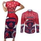 custom-melbourne-football-christmas-couples-matching-short-sleeve-bodycon-dress-and-long-sleeve-button-shirt-merry-xmas-2023-mix-aboriginal-art