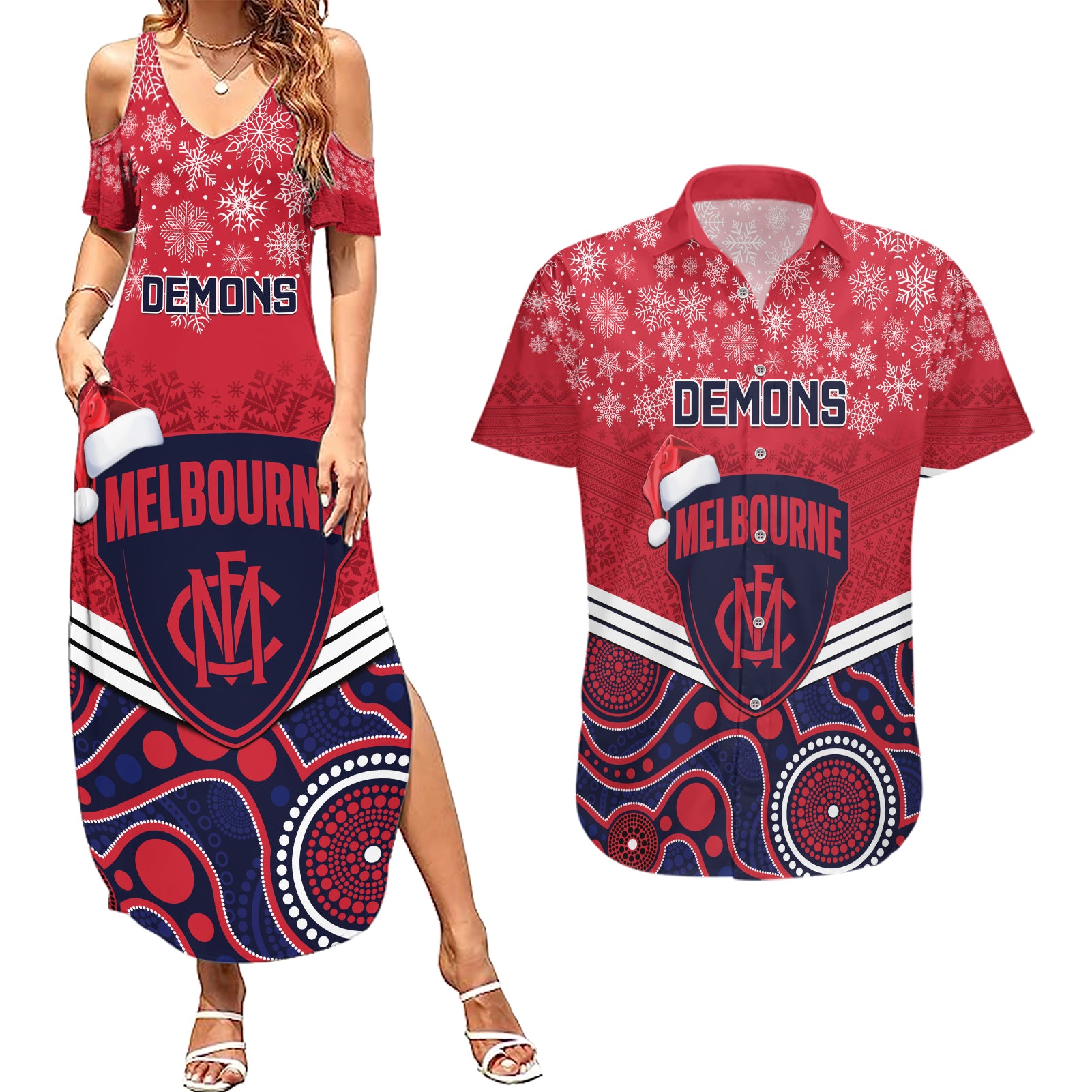 custom-melbourne-football-christmas-couples-matching-summer-maxi-dress-and-hawaiian-shirt-merry-xmas-2023-mix-aboriginal-art