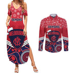 custom-melbourne-football-christmas-couples-matching-summer-maxi-dress-and-long-sleeve-button-shirt-merry-xmas-2023-mix-aboriginal-art