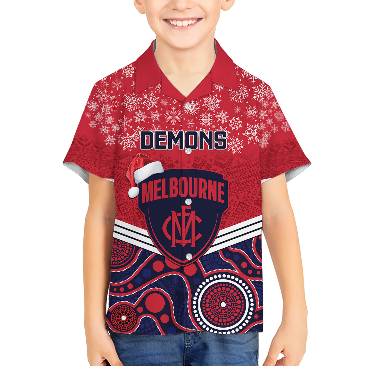 custom-melbourne-football-christmas-kid-hawaiian-shirt-merry-xmas-2023-mix-aboriginal-art