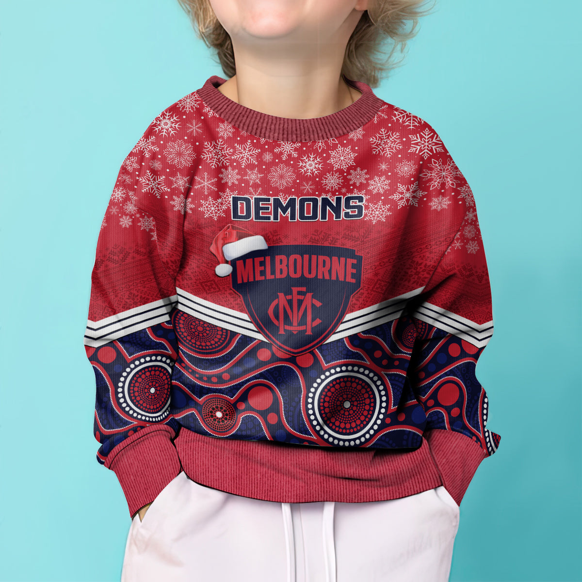 custom-melbourne-football-christmas-kid-ugly-christmas-sweater-merry-xmas-2023-mix-aboriginal-art