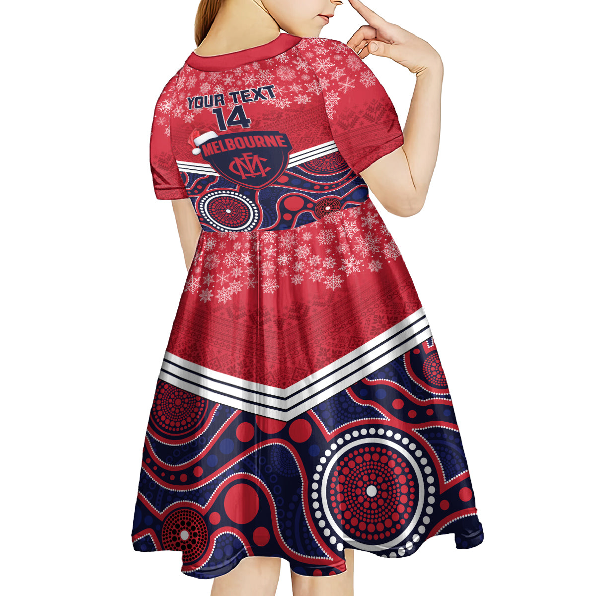 custom-melbourne-football-christmas-kid-short-sleeve-dress-merry-xmas-2023-mix-aboriginal-art