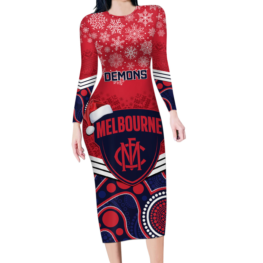custom-melbourne-football-christmas-long-sleeve-bodycon-dress-merry-xmas-2023-mix-aboriginal-art