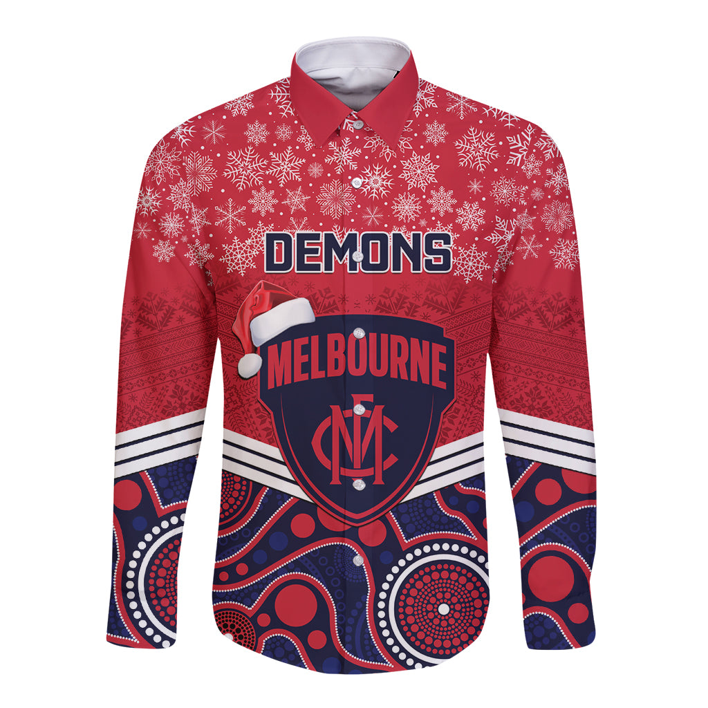 custom-melbourne-football-christmas-long-sleeve-button-shirt-merry-xmas-2023-mix-aboriginal-art