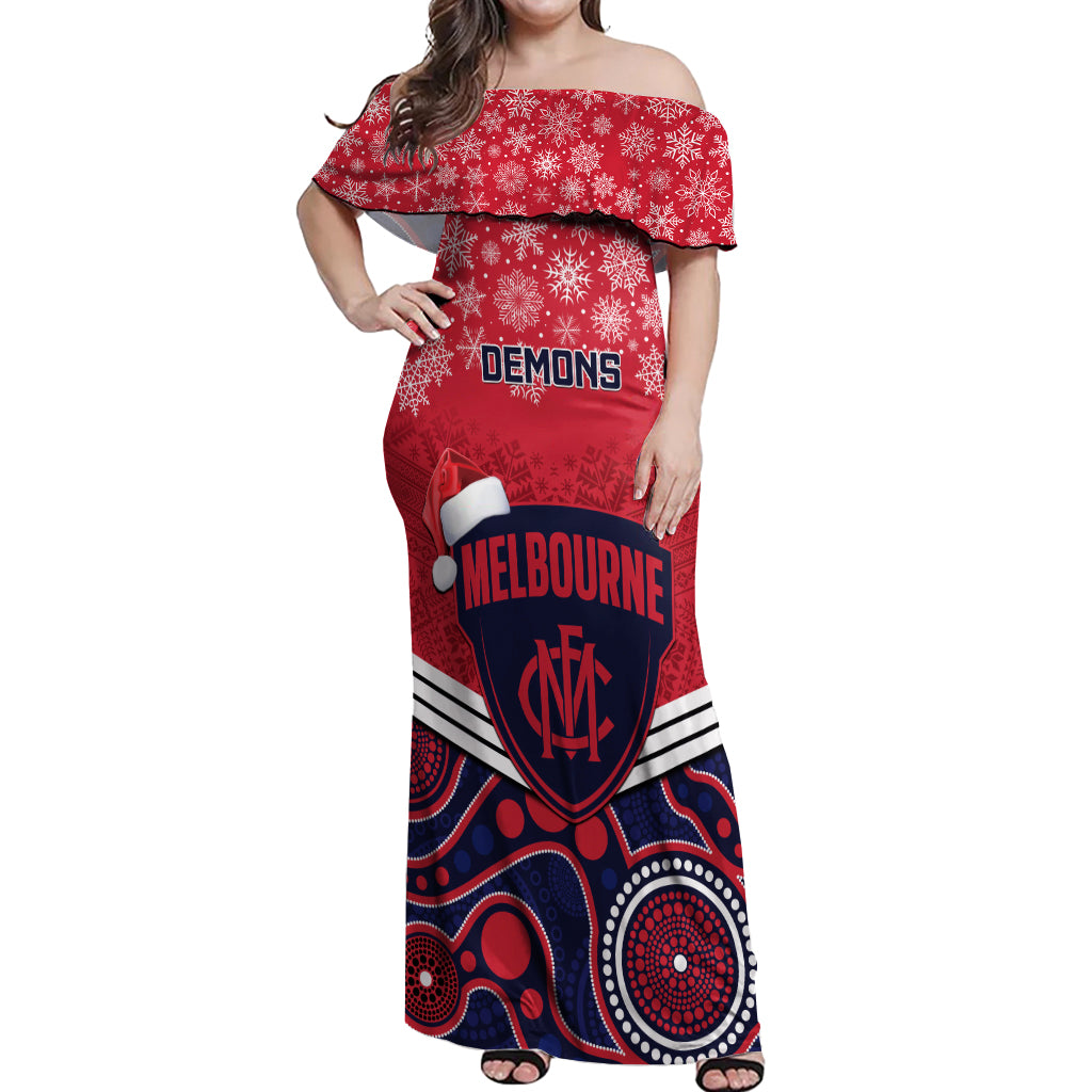 custom-melbourne-football-christmas-off-shoulder-maxi-dress-merry-xmas-2023-mix-aboriginal-art