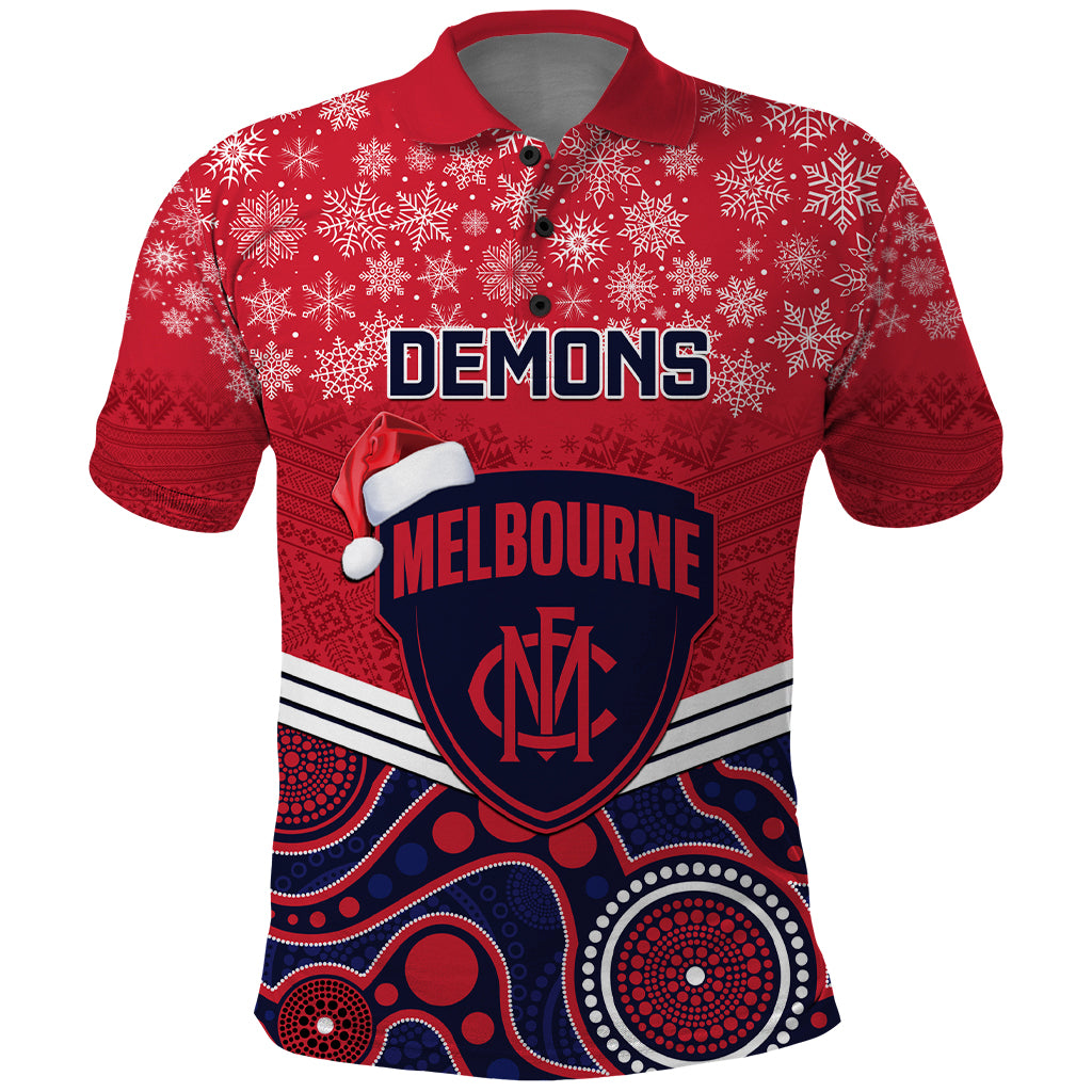 custom-melbourne-football-christmas-polo-shirt-merry-xmas-2023-mix-aboriginal-art