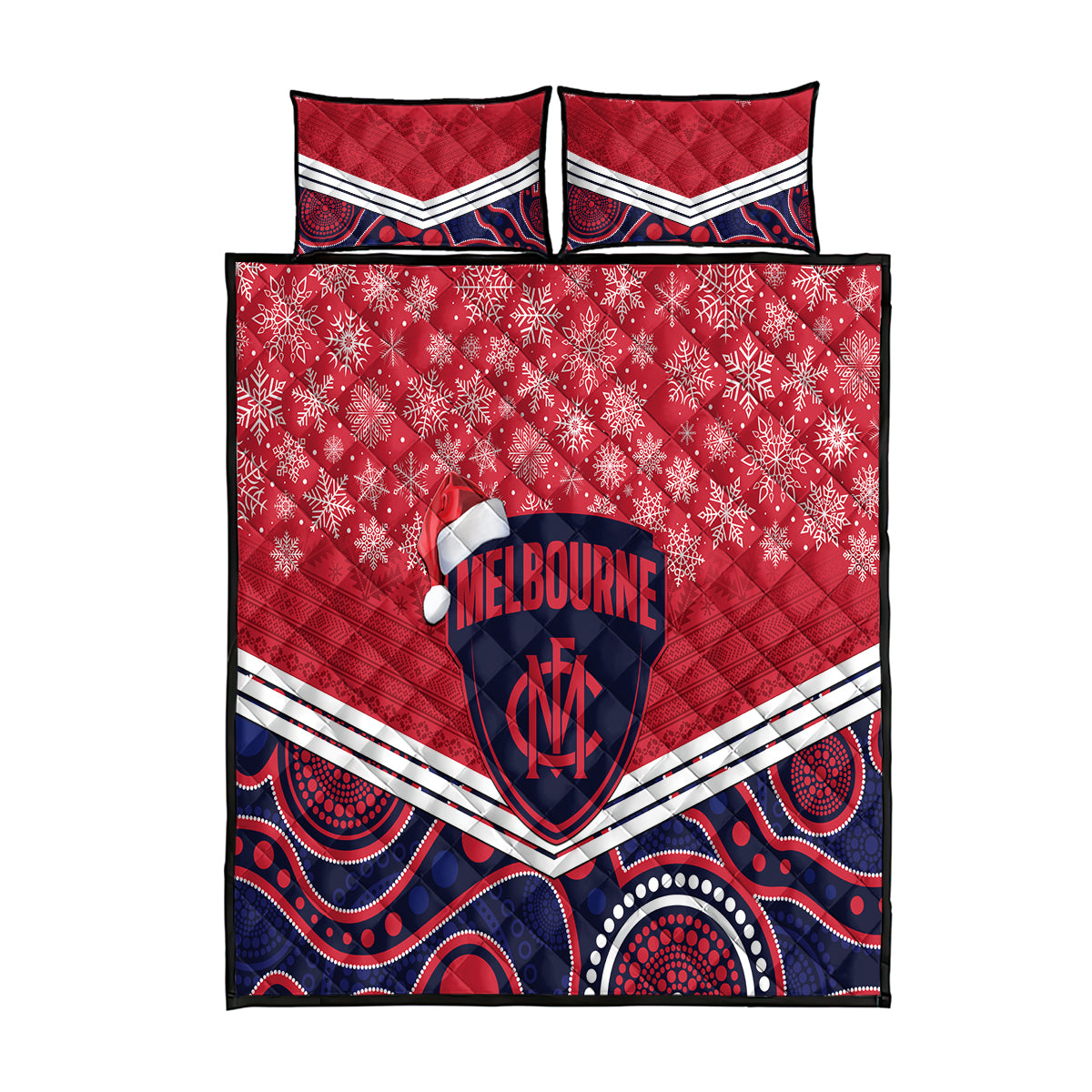 custom-melbourne-football-christmas-quilt-bed-set-merry-xmas-2023-mix-aboriginal-art