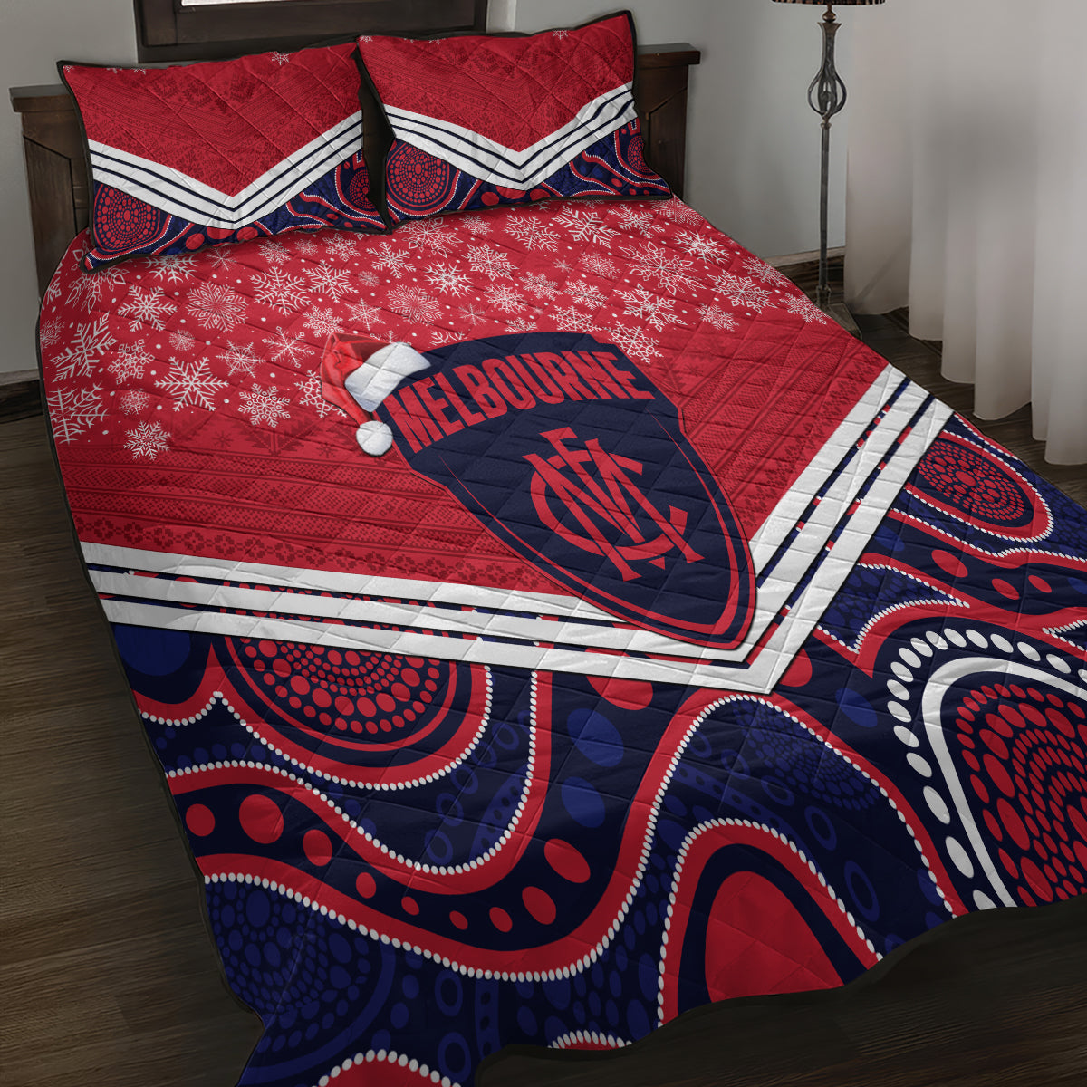 custom-melbourne-football-christmas-quilt-bed-set-merry-xmas-2023-mix-aboriginal-art