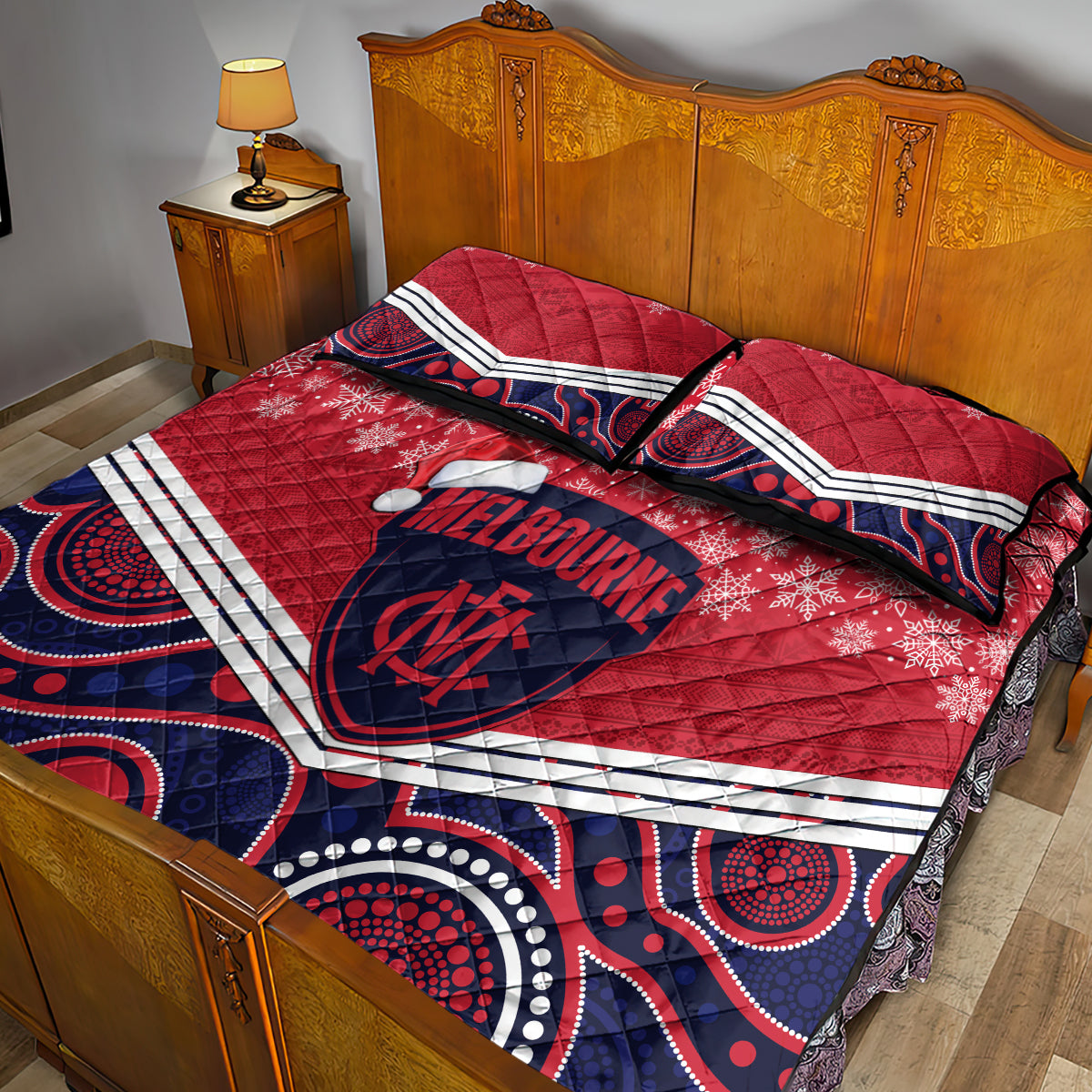 custom-melbourne-football-christmas-quilt-bed-set-merry-xmas-2023-mix-aboriginal-art