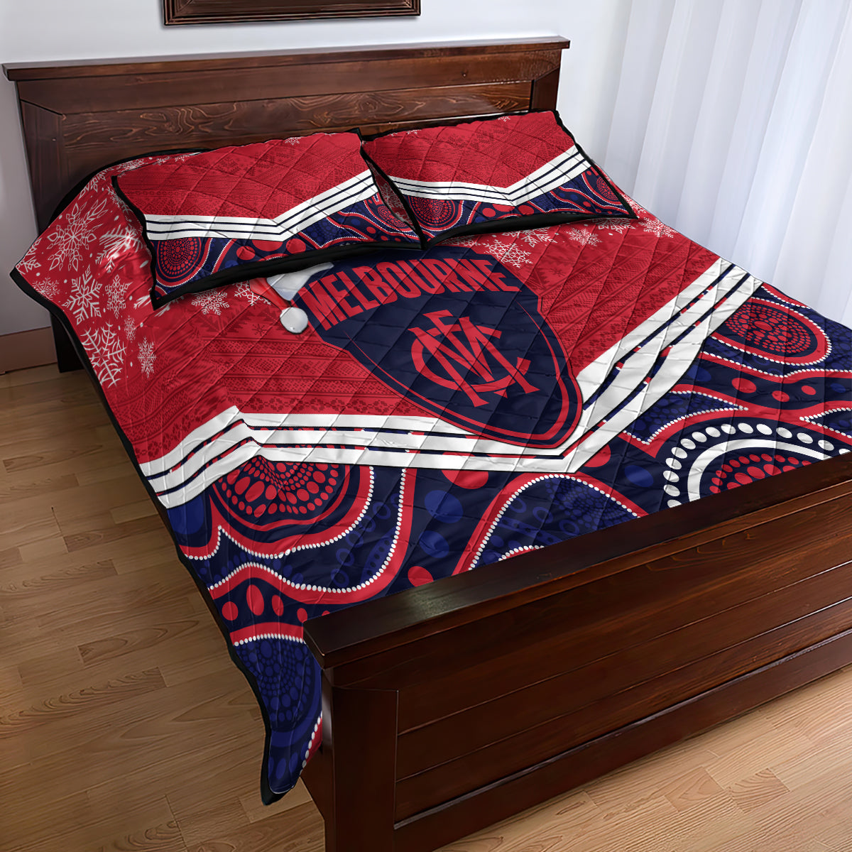 custom-melbourne-football-christmas-quilt-bed-set-merry-xmas-2023-mix-aboriginal-art