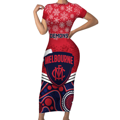 custom-melbourne-football-christmas-short-sleeve-bodycon-dress-merry-xmas-2023-mix-aboriginal-art