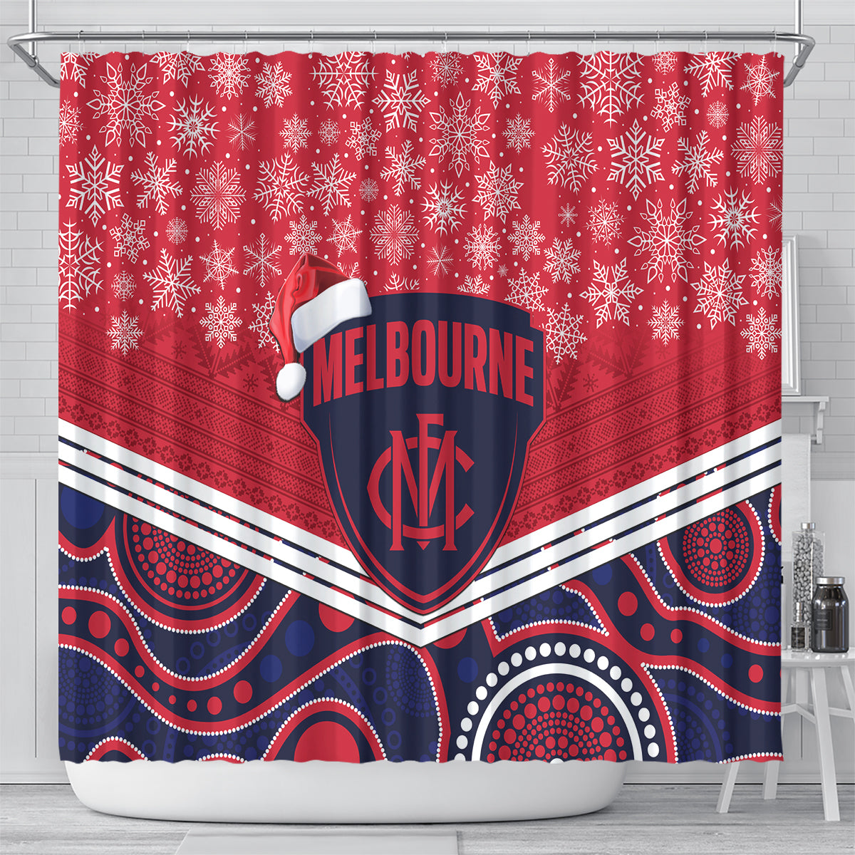 custom-melbourne-football-christmas-shower-curtain-merry-xmas-2023-mix-aboriginal-art