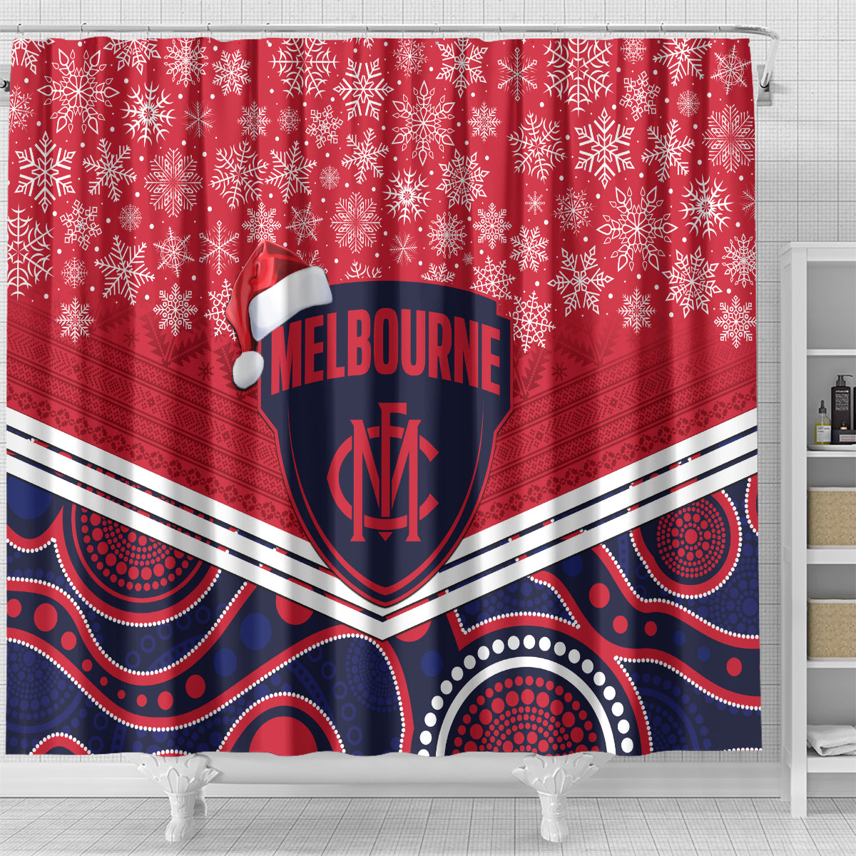 custom-melbourne-football-christmas-shower-curtain-merry-xmas-2023-mix-aboriginal-art