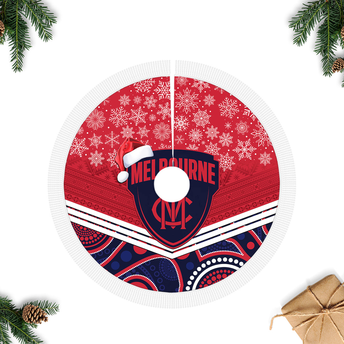 melbourne-football-christmas-tree-skirt-merry-xmas-2023-mix-aboriginal-art